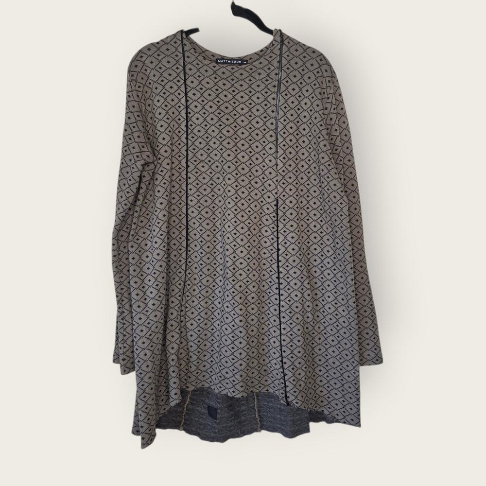 Matthildur Long Sleeve Tunic Olive Green Geometric Pima Cotton Women's Lg